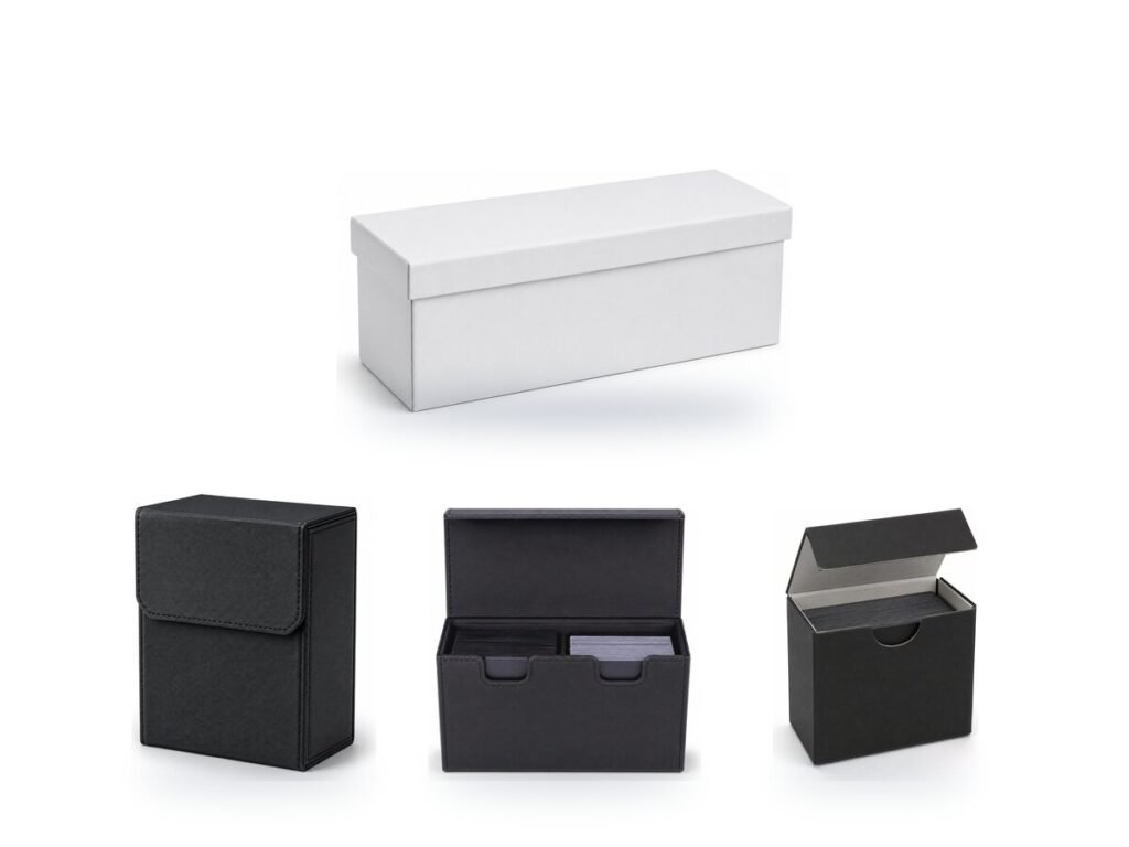 Long card storage box and three black card deck boxes
